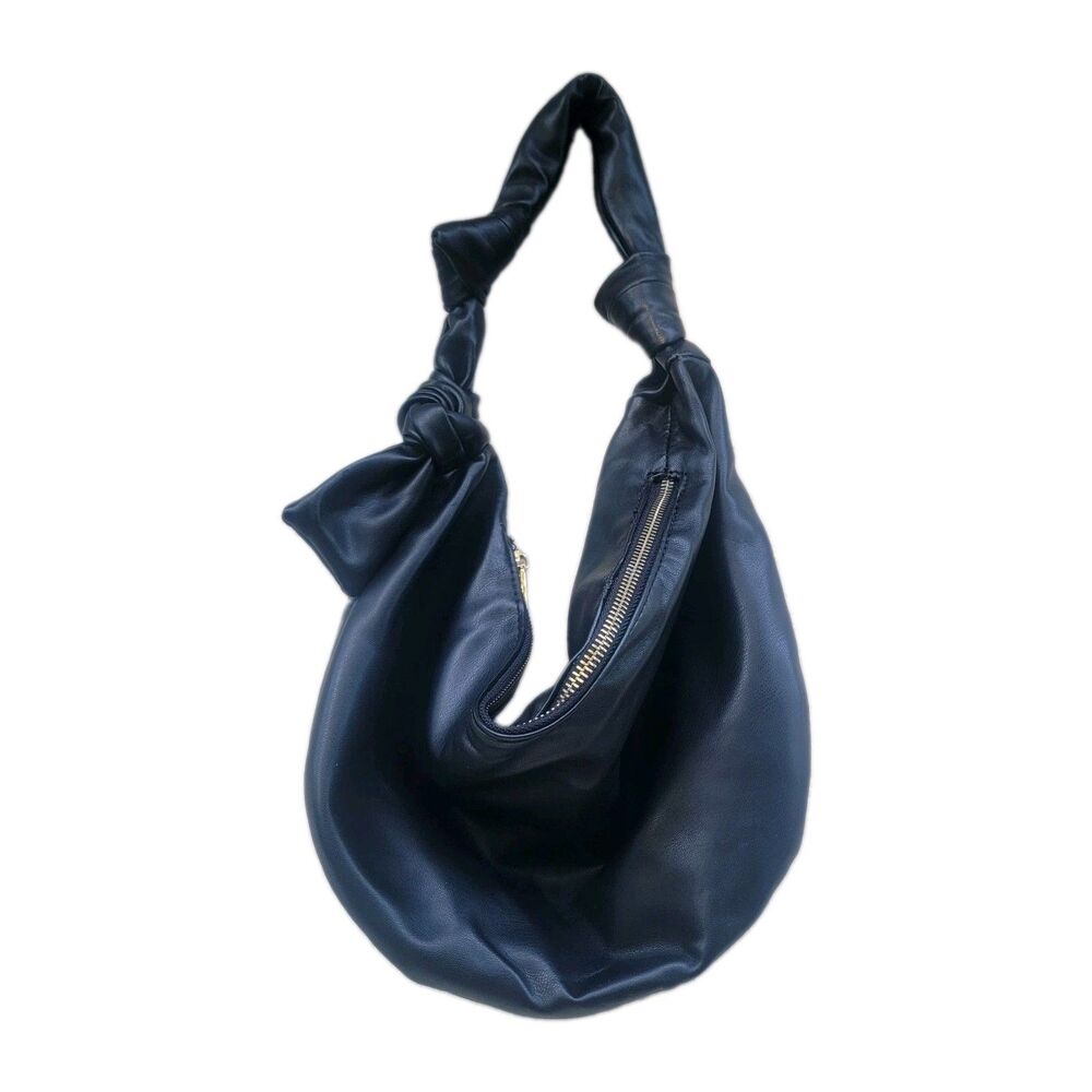Faux leather slouchy hobo bag Small black knot handle